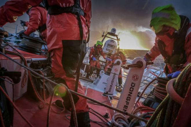 Onboard Dongfeng Race Team - Clouds and manoeuvres - Leg five to Itajai -  Volvo Ocean Race 2015 © Yann Riou / Dongfeng Race Team